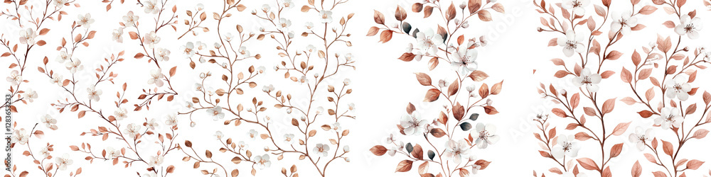 Poster vibrant autumn foliage in various warm hues cascading along the branches of trees in a lush dense fo