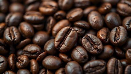 Fototapeta premium Macro of Coffee Beans with Rich Texture and Glossy Oils