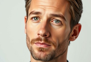 Fototapeta premium Photorealistic portrait of a man with thoughtful stubble