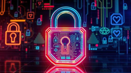 An image representing internet security. A three-dimensional, transparent padlock icon with an iridescent, glossy finish in rainbow colors. A dark, black background.