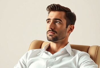 Obraz premium Photorealistic portrait of a man with a thoughtful expression
