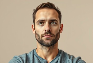 Obraz premium Photorealistic portrait of a man with a thoughtful stubble look