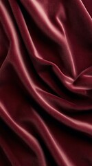 Fototapeta premium Velvet Waves: Luxurious, dark red velvet fabric, draped in soft folds, creating a tactile and visually rich display, suggesting opulence and elegance.