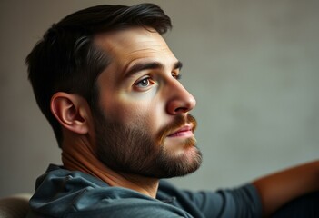 Obraz premium Photorealistic portrait of a man with a thoughtful expression