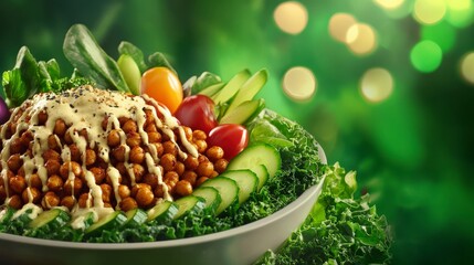 Vibrant Chickpea Bowl with Fresh Vegetables and Creamy Dressing