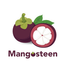 Mangosteen whole and half Isolated on white background.