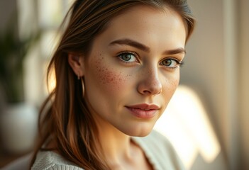 Fototapeta premium Freckled female portrait in natural light