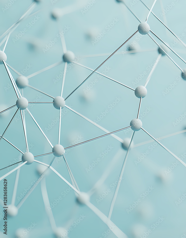 Poster a network of interconnected nodes and lines representing digital connections, with white squares on 