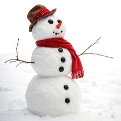 Fototapeta premium Adorable Snowman: Winter Fun, Snow Sculpture, Holiday Image