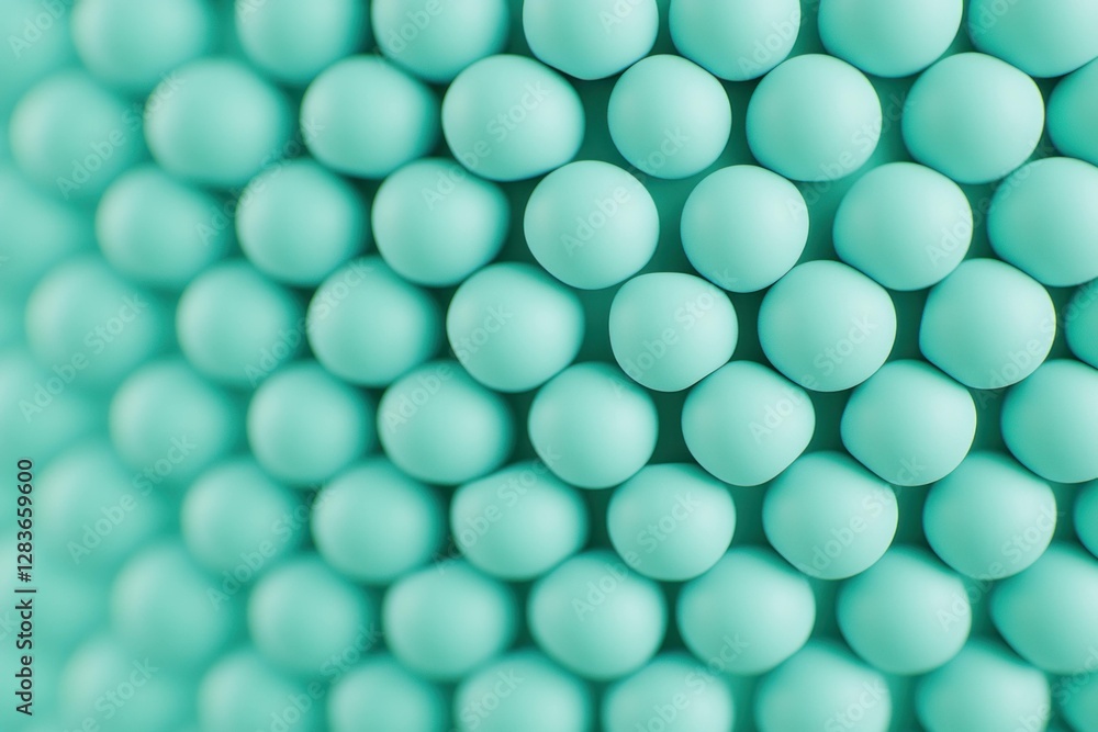 Poster abstract close up of teal spheres creating a textured surface, emphasizing patterns, color harmony, 