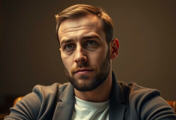 Obraz premium Photorealistic portrait of a thoughtful man