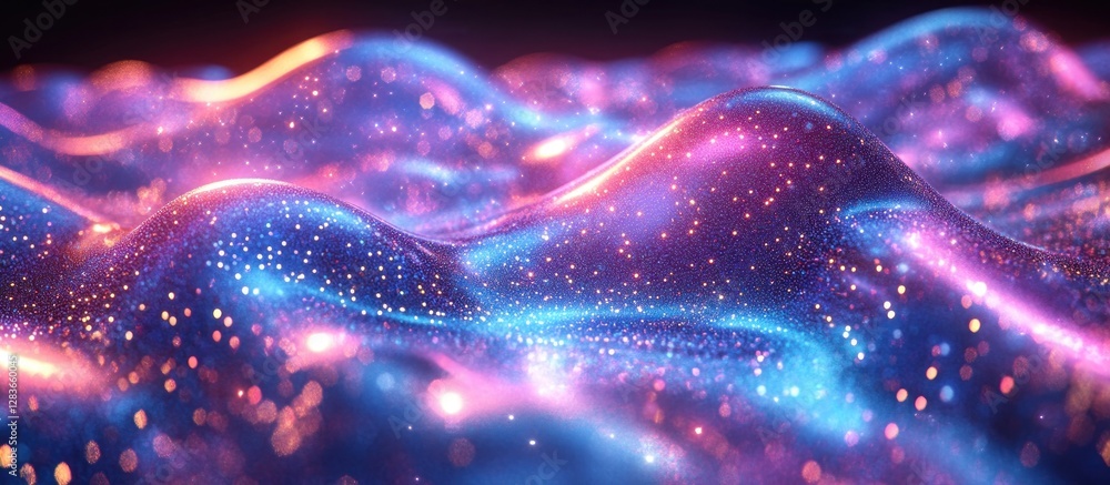 Poster glittering cosmic waves abstract background with sparkling particles
