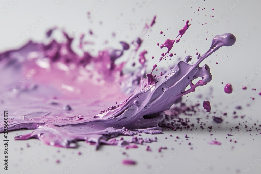 Poster purple paint splashing on a white background creating interesting textures.