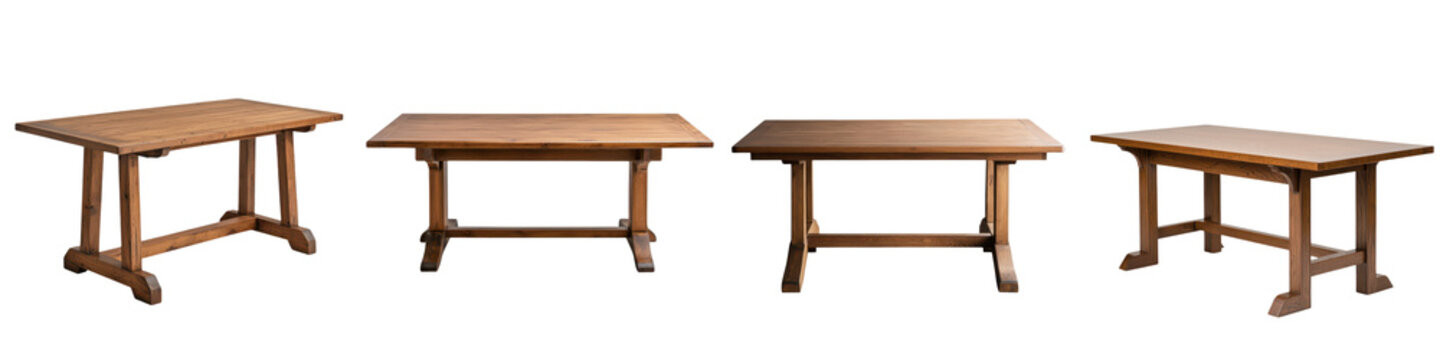 Variety of wooden tables in different shapes sizes and styles including modern classic rustic industrial and farmhouse designs for home office or dining room decor and furnishings