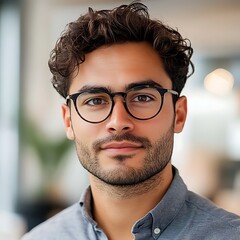Professional Portrait of a Man with Glasses in Office Setting