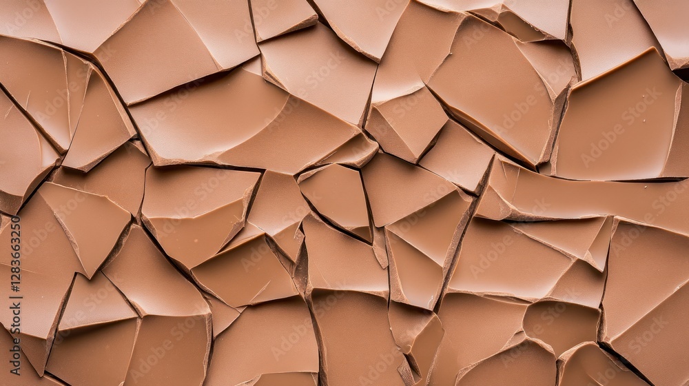 Poster broken craft chocolate pieces form a textured backdrop with warm brown tones that can be used for de