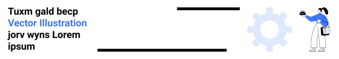 Person holding tools near gear suggesting collaboration, innovation, technology, problem-solving, teamwork, creativity, and efficiency. Ideal for business strategy, task management flat landing page