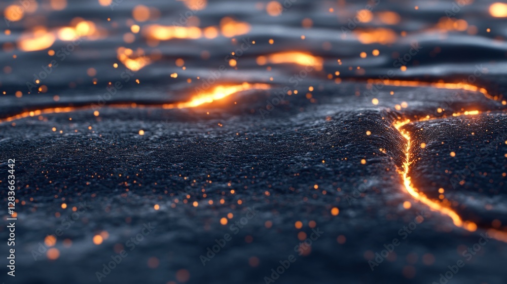 Aufkleber bubbling lava pools showcase a captivating texture with glowing cracks and fiery embers. this vivid 