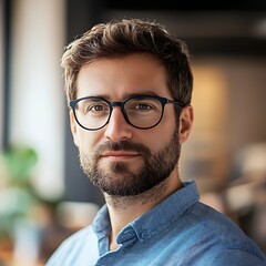 Professional Portrait of a Man with Glasses in Office Setting