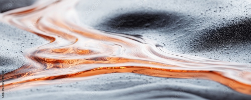 Poster bubbling lava pools in a volcanic landscape create rich textures with flowing patterns and vibrant c