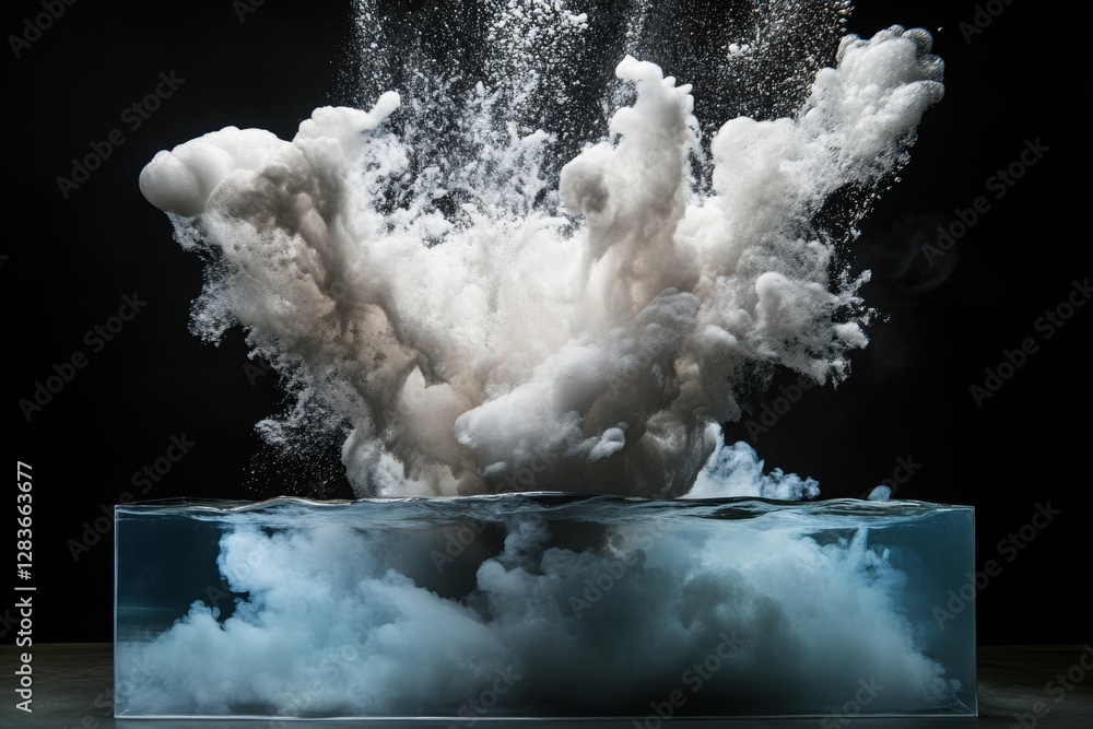 Aufkleber splashes from the fall of an underwater object, creating large waves.