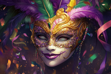 Elegant masquerade mask on luxurious purple fabric
