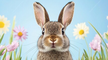 Obraz premium Cute Easter Bunny in Spring Flowers