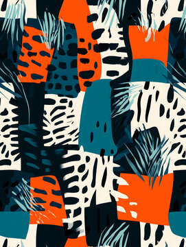 Abstract geometric seamless pattern with animal print. Trendy hand drawn textures.	