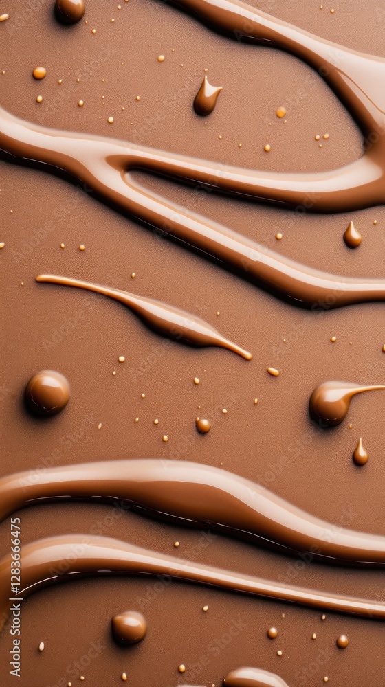 Poster smooth glossy chocolate drips cascade across a surface forming an intricate pattern