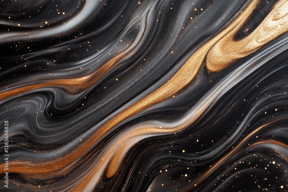 Aufkleber an abstract texture displaying swirling patterns of black and gold evokes a sense of cosmic mystery