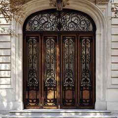 Elegant Ornate Double Doors with Intricate Ironwork - Architectural Details