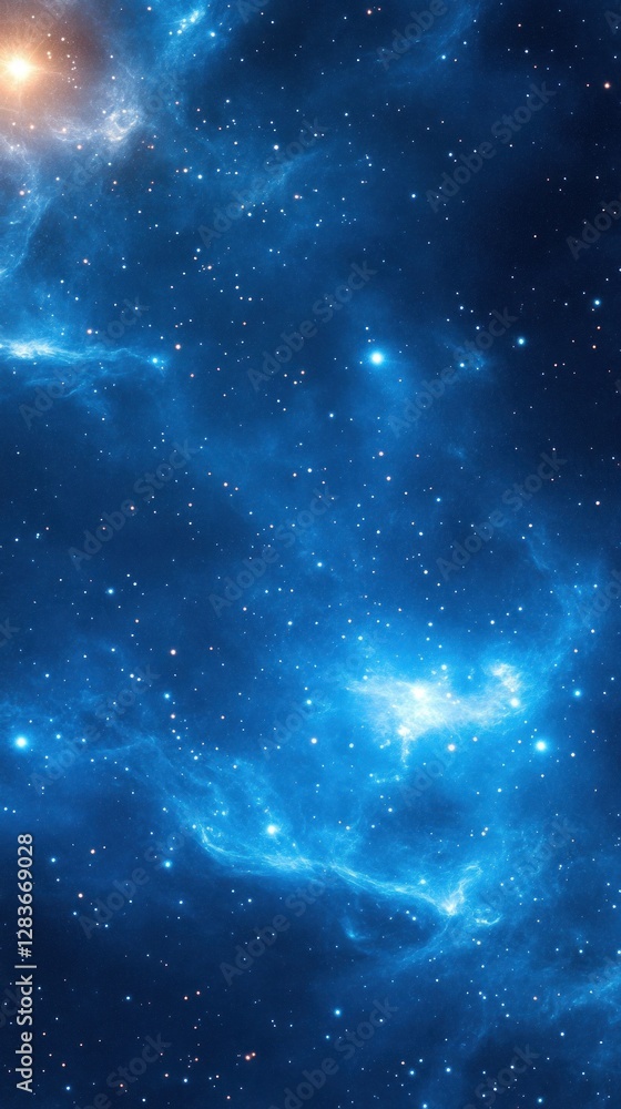Poster captivating cosmic swirls display a blend of deep blue hues and twinkling stars creating an ethereal
