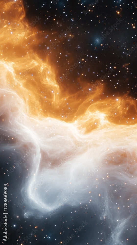Aufkleber an enchanting display of cosmic swirls in radiant orange and white hues floats against a dark backdr