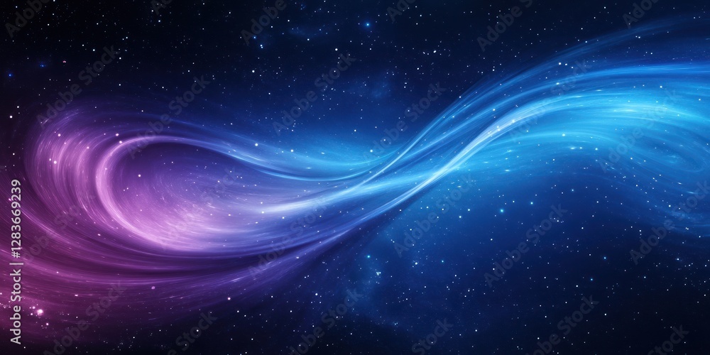 Poster cosmic swirls in shades of blue and purple flow seamlessly in a dark backdrop creating a dreamy atmo