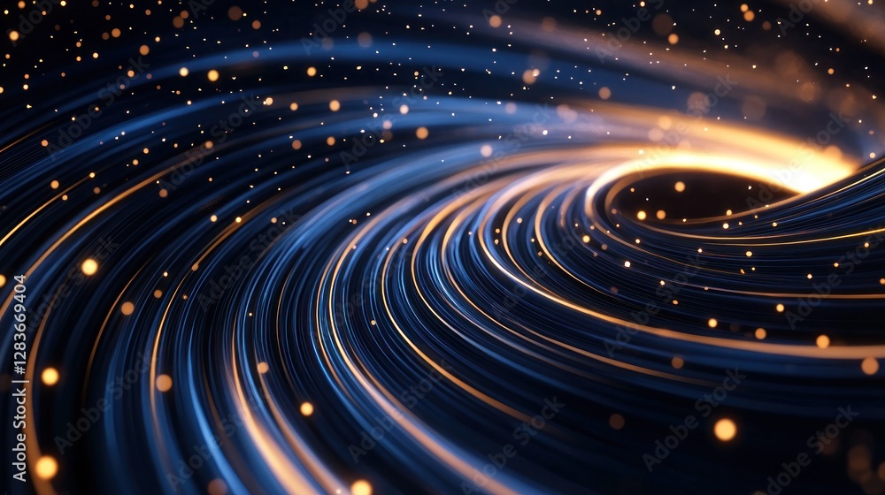 Poster swirling cosmic patterns form an abstract texture filled with glowing lights against a dark backdrop
