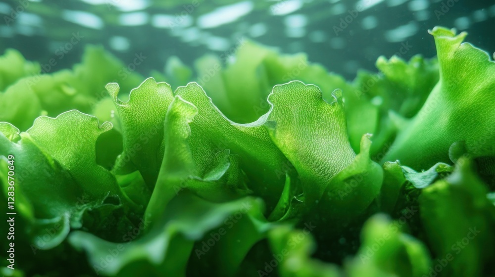 Aufkleber bright green algae fills the underwater view showcasing wave-like textures and layers. this vibrant 
