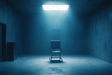 single chair in a light room like a torture chamber or interrogation room