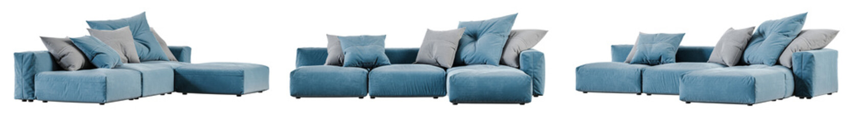 Fototapeta premium Big sofa set isolated on transparent background. 3D render. 3D illustration. 