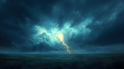 Fototapeta premium Dramatic Lightning Storm Illuminating a Vast Prairie Landscape