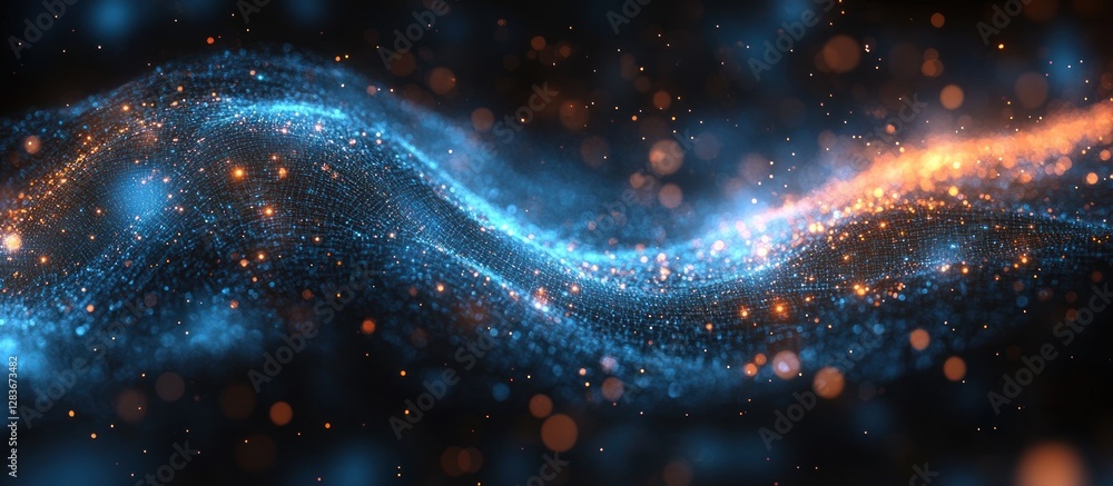 Poster abstract particle wave background with light streaks and bokeh effects