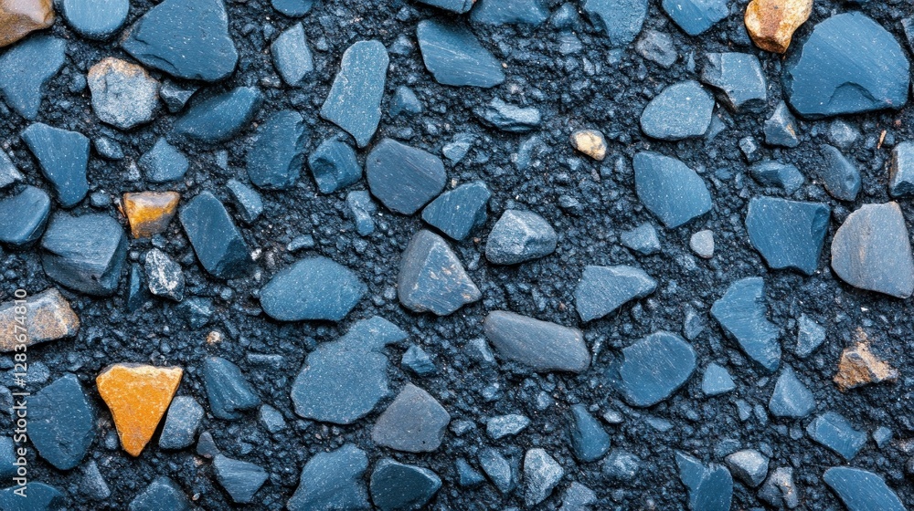 Poster this textured asphalt background features dark stone fragments interspersed with vibrant orange piec
