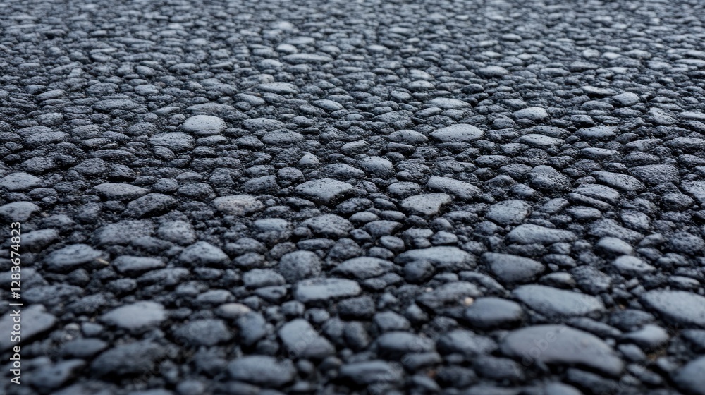 Poster a close-up view of a textured asphalt surface reveals a detailed stone aggregate composition. this d