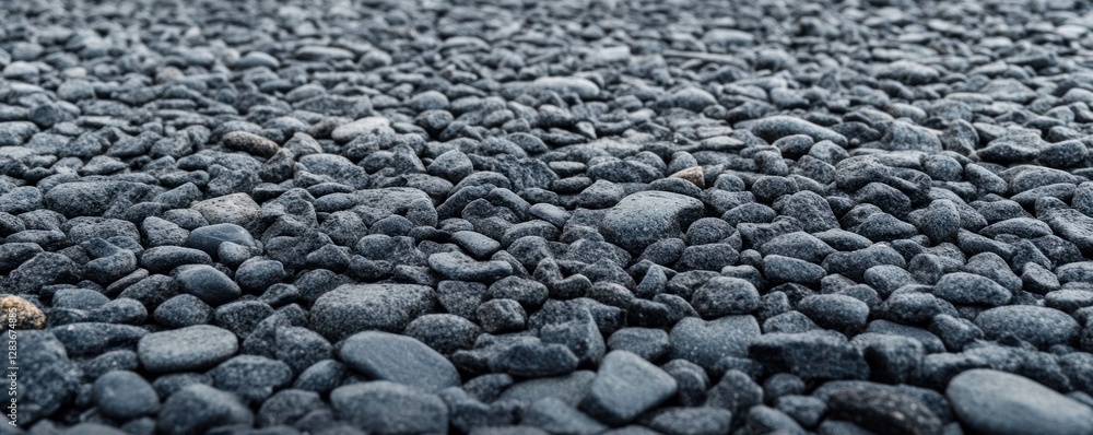 Poster this close-up view showcases a detailed asphalt texture with an assortment of small smooth stones. p