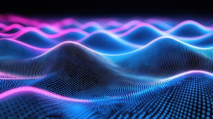 Abstract Digital Wave Background with Blue and Pink Gradient Dots