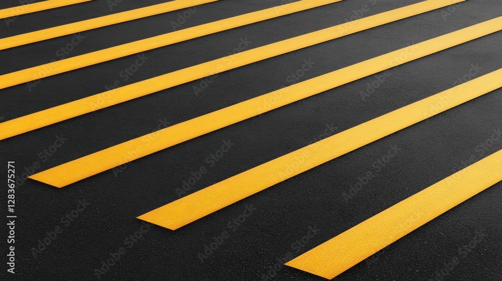 Poster surface features a dark asphalt texture adorned with bright yellow stripes creating a striking contr
