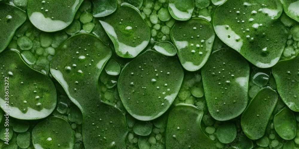 Poster this texture background showcases a close-up view of green droplets on a surface mimicking a bacteri