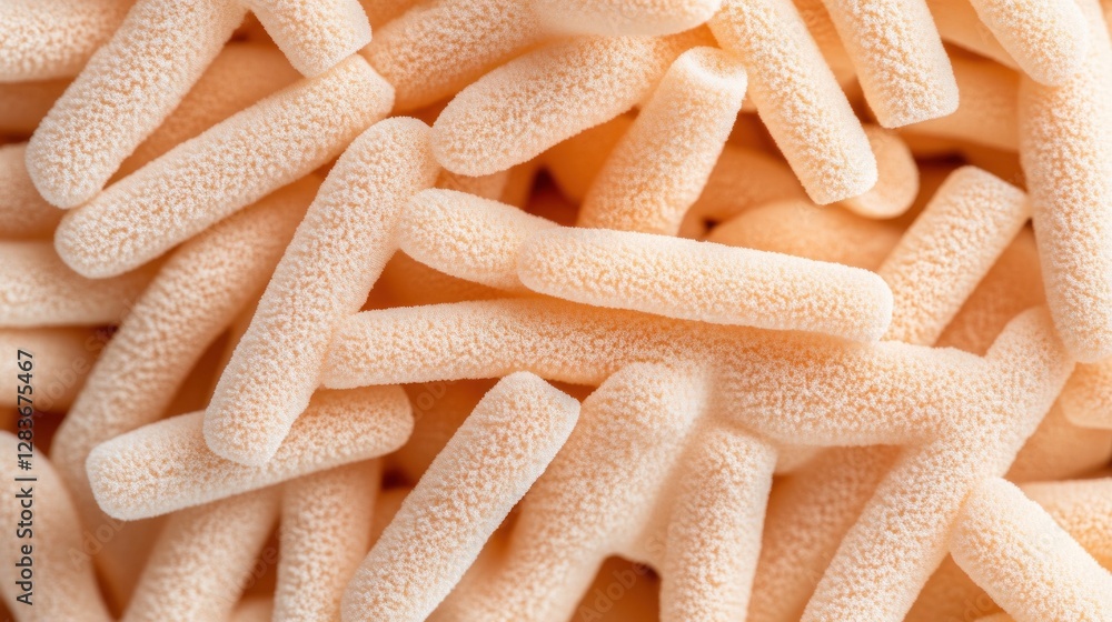 Poster a collection of soft smooth shapes resembling bacterial textures fills the background in a light hue