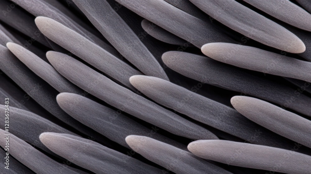 Poster a close-up view of bacteria textures showcases smooth elongated shapes in a dark background