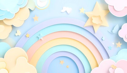 Naklejka premium Dreamy Rainbow Background for Children's Products: Discounts on Baby and Mother’s Day Items