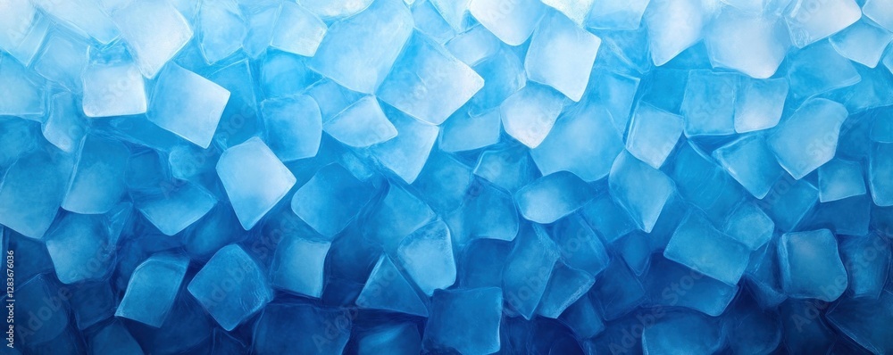 Poster a textured background filled with blue ice cubes of different shapes and sizes. the arrangement crea